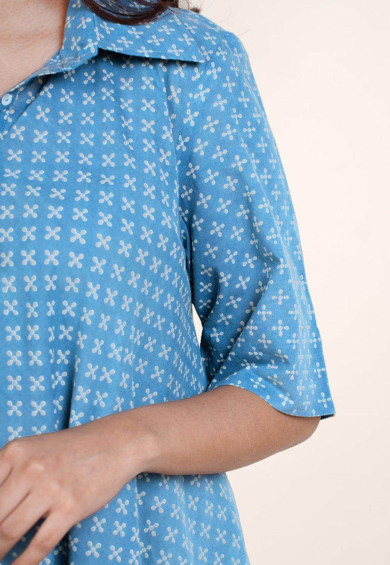 Srisha Blue Ajrakh Cotton A Line Dress