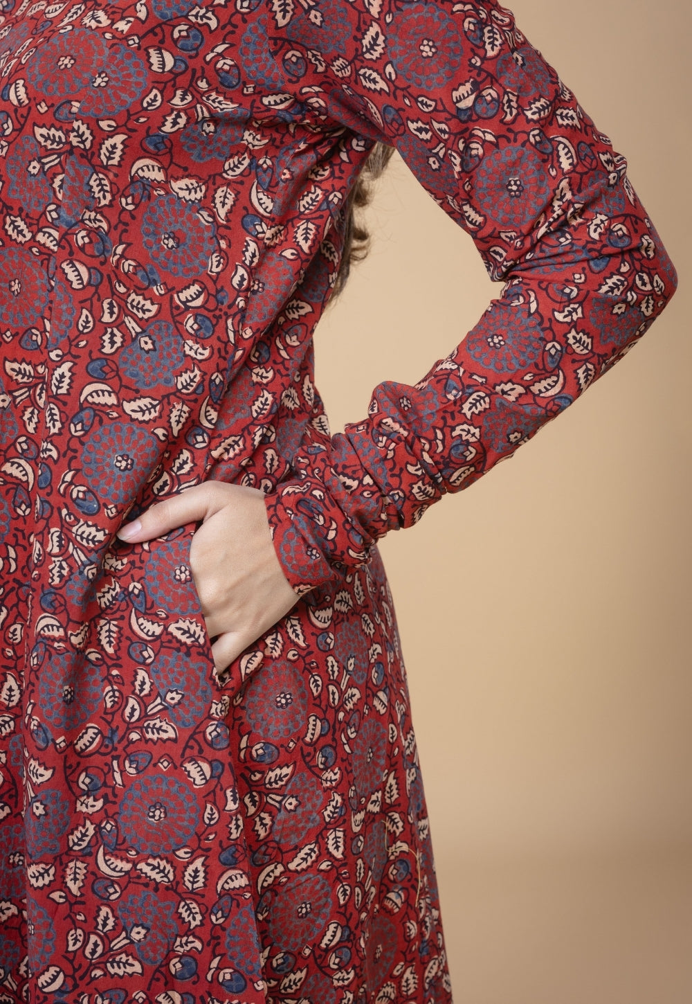 Shinat Red Ajrakh Cotton Jhabbha Kali Kurta