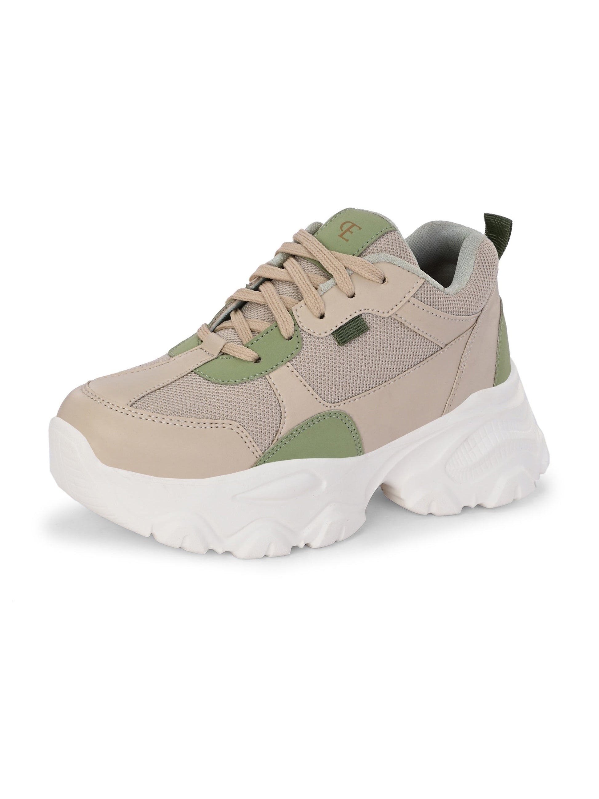 EL PASO Women Beige Faux Leather Casual Lace Up Sneakers-5