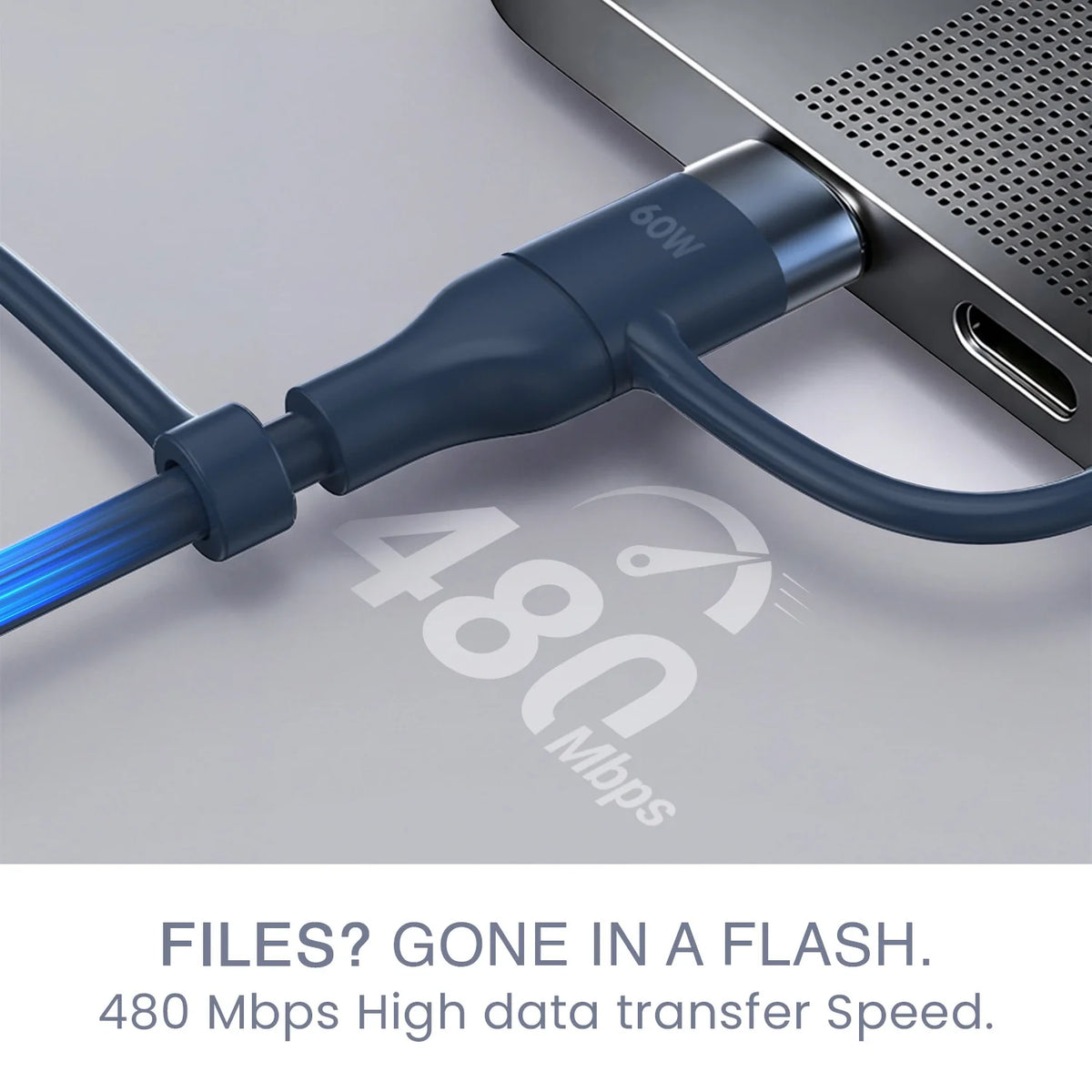 HAMMER 60W 5 in 1 Cable, PD Fast Charging Cable, USB C/A to 60W Type C / 15W Micro / 27W Lightning - Blue-7