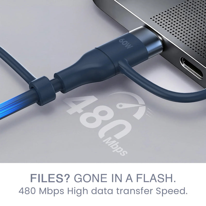 HAMMER 60W 5 in 1 Cable, PD Fast Charging Cable, USB C/A to 60W Type C / 15W Micro / 27W Lightning - Blue-7