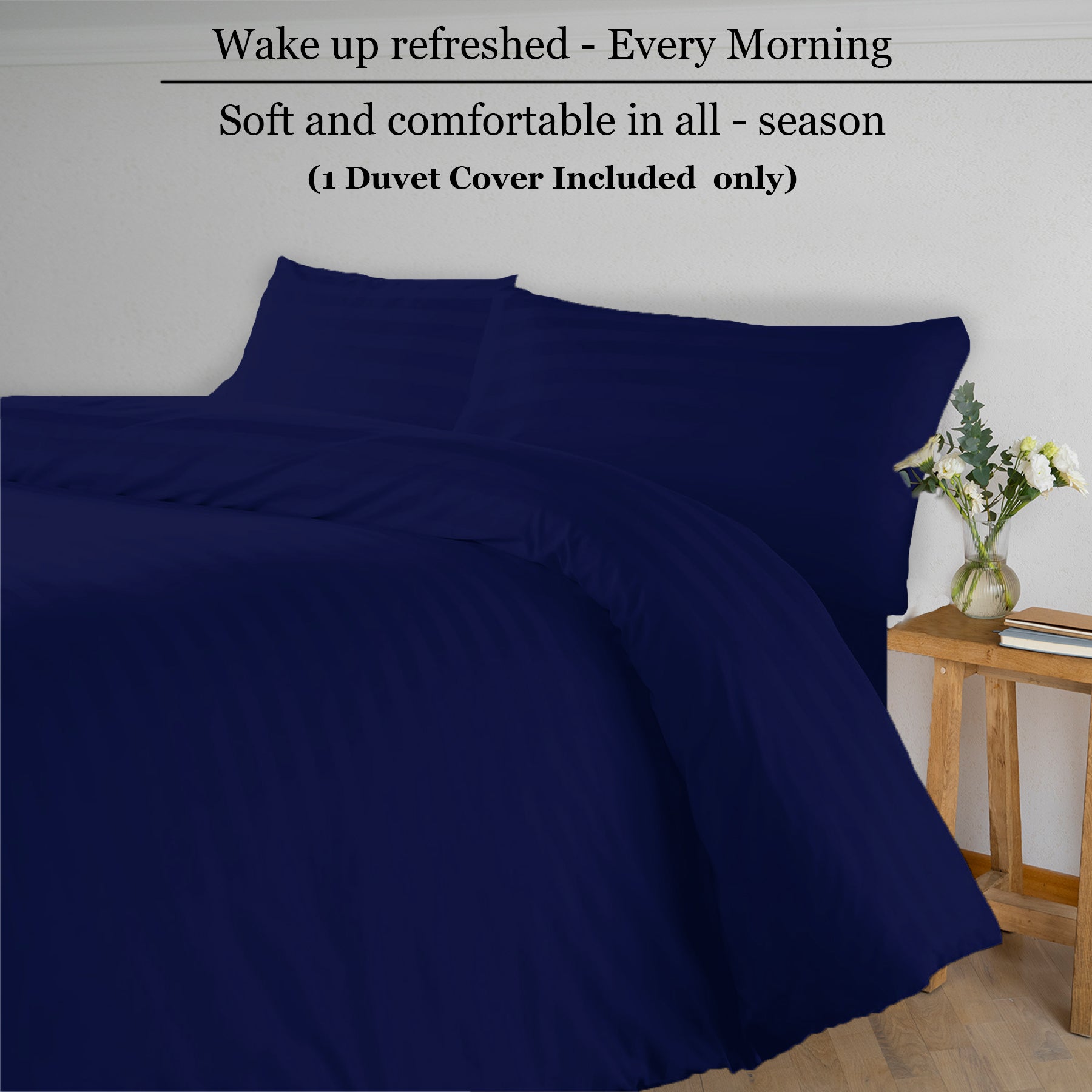Breton Mellow - Satin Striped Duvet Cover (Navy Blue)-7