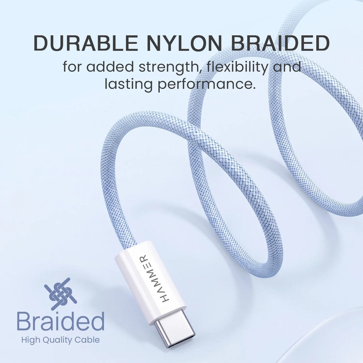 Hammer 60W Magnetic Braided USB Type-C to C Fast Charging & Data Transfer Cable, Durable Tangle Free Design (Blue)-1