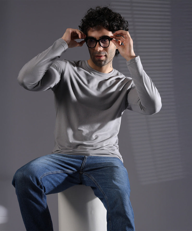 Naturefab Men's Organic Bamboo Full sleeve Terry Tshirt Grey-6
