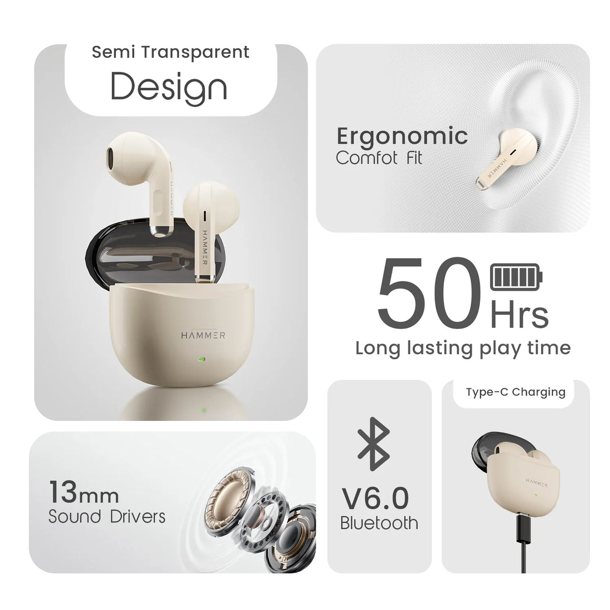 Hammer Ultra Pods TWS Earbuds with 3D Stereo Sound & Touch Controls-19