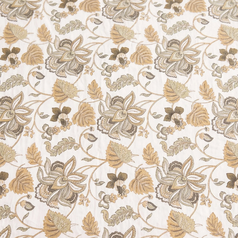 Imprimer Symphony - Floral Printed Dohar (White & Dark Camel)-6