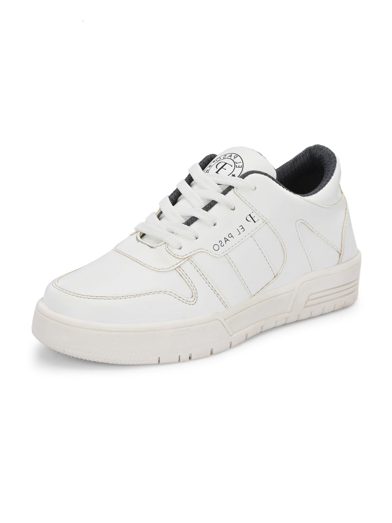 White Lace-Up Platform Heel Sneakers 