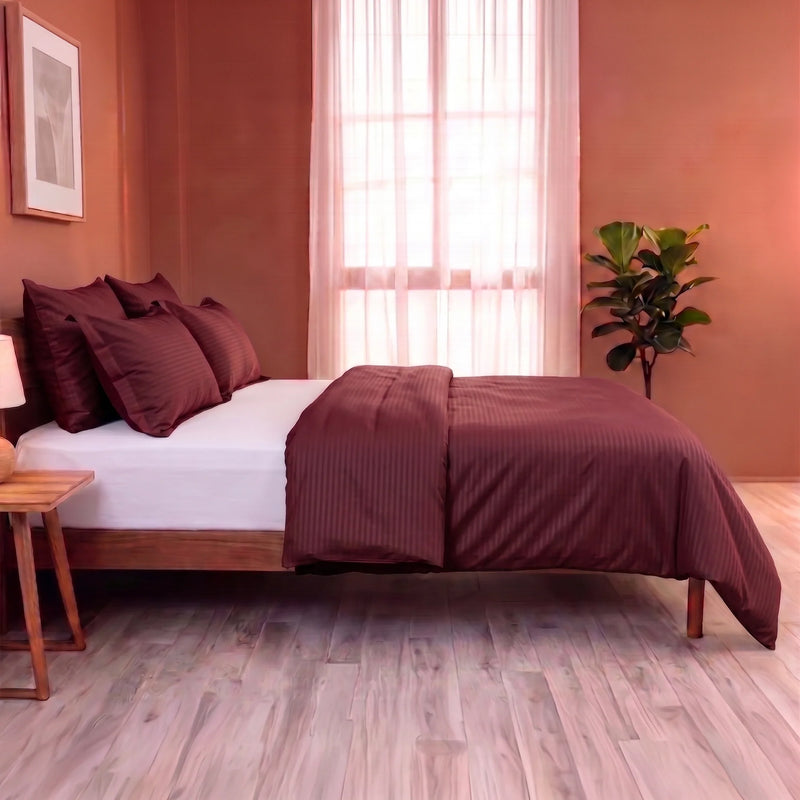 Breton Mellow - Satin Stripe Duvet Cover (Maroon)-6