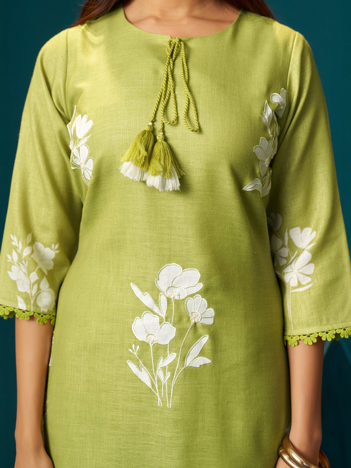 Bahar Green Mul Linen Suit Set