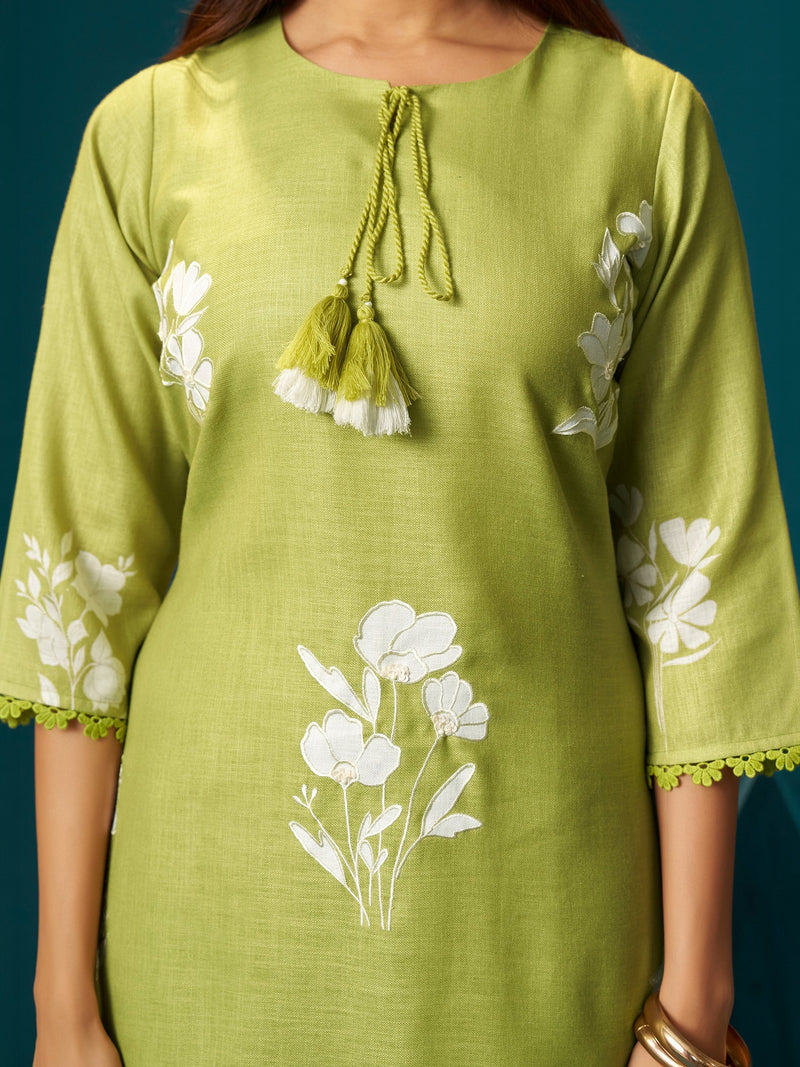 Bahar Green Mul Linen Suit Set