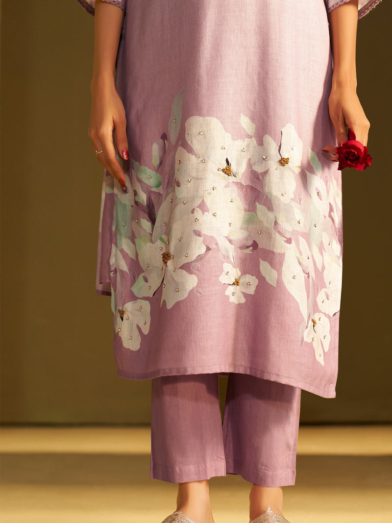 Kiara Light Purple Linen Printed Set