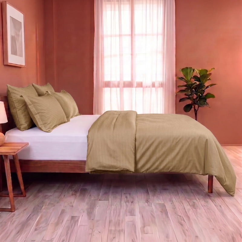Breton Mellow - Satin Striped Duvet Cover (Taupe)-6