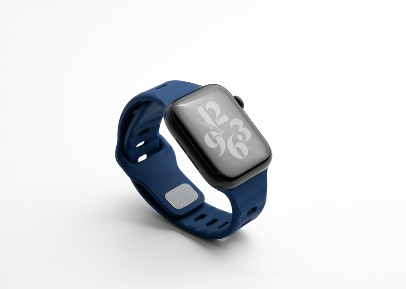 Indigo Blue Rugged Silicone Apple Watch Band with Pin & Tuck Closure.