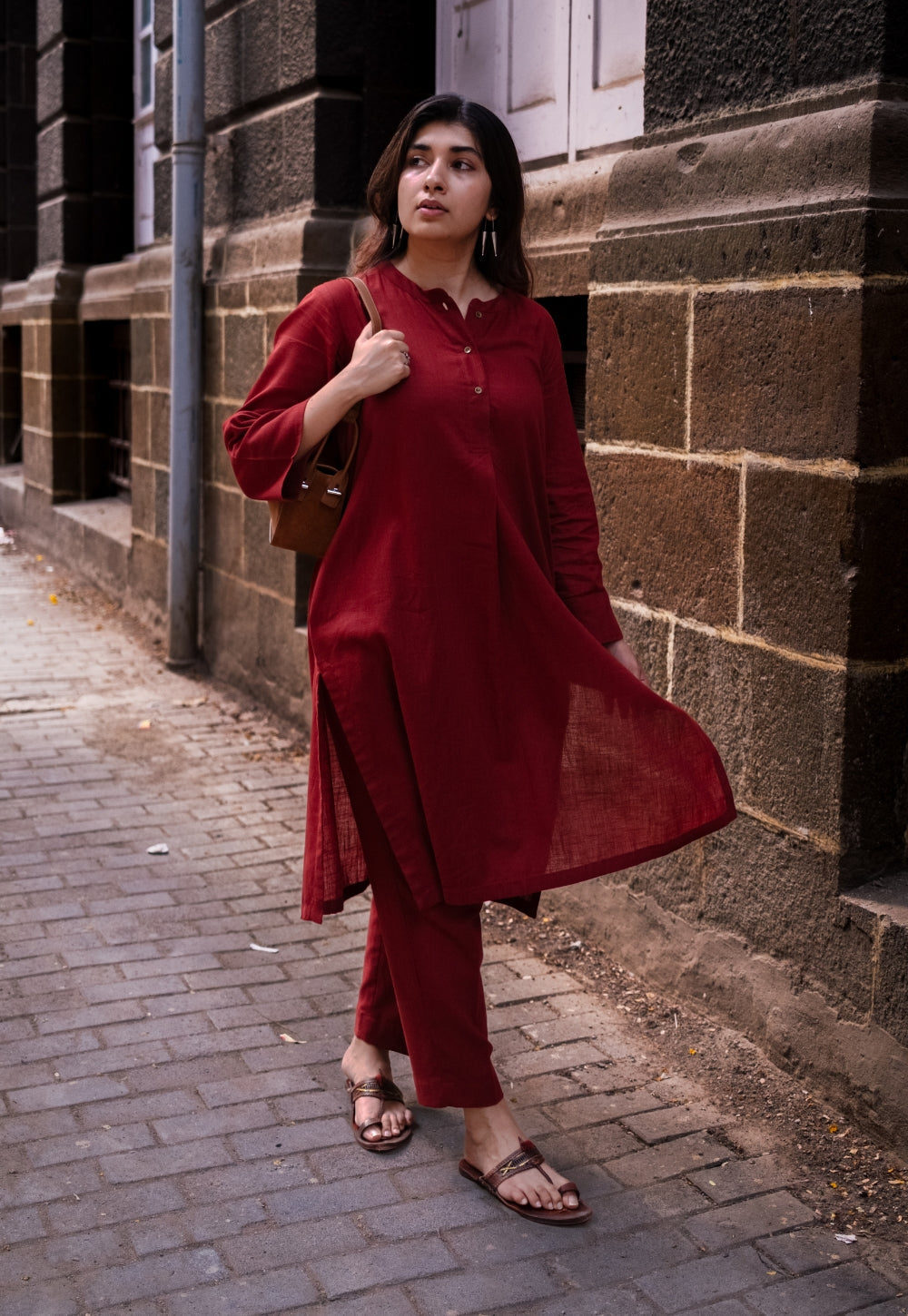 Madder Solid Slub Cotton Straight Co-Ord Set- DyeVerse