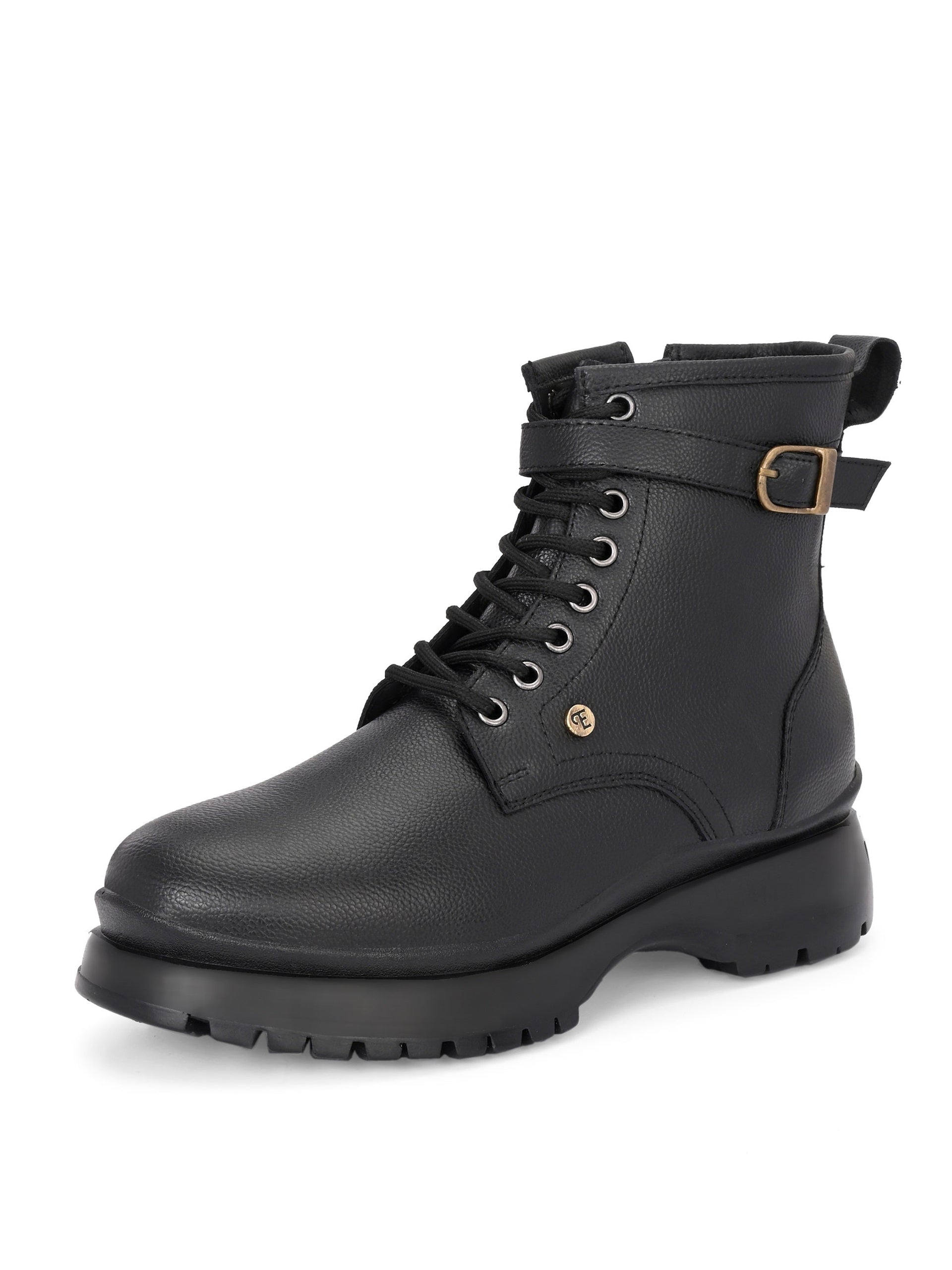 El Paso Women Black Faux Leather Casual Lace Up Boots