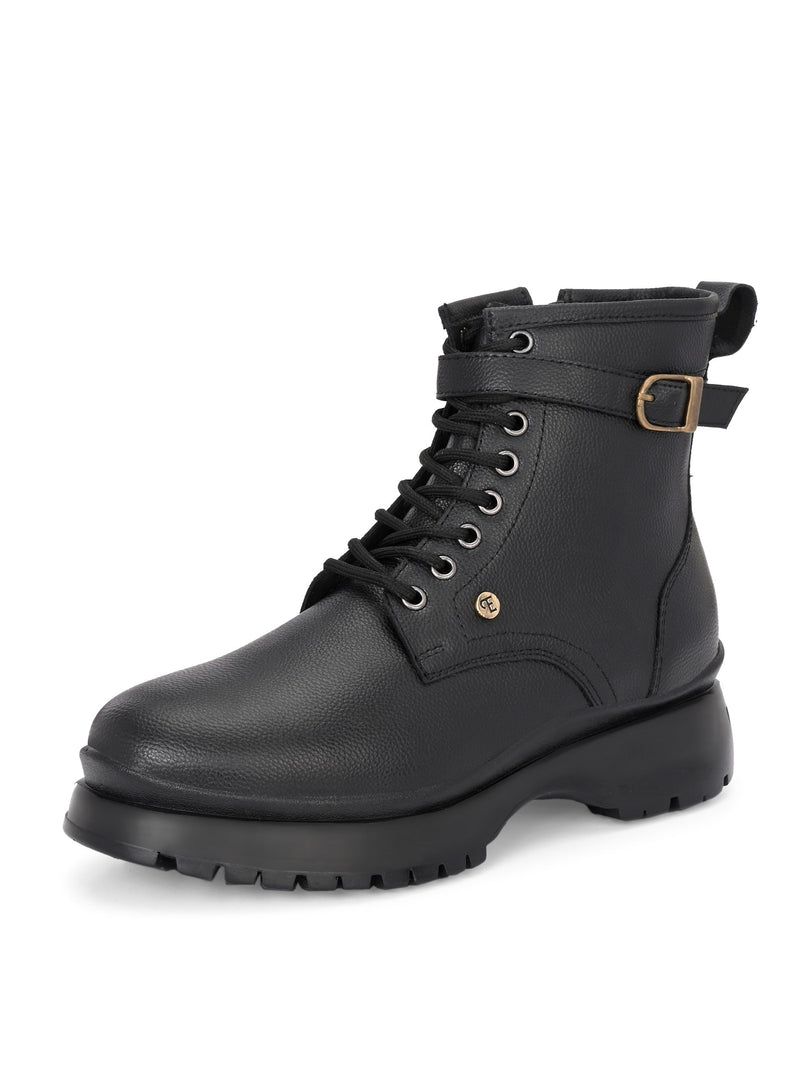El Paso Women Black Faux Leather Casual Lace Up Boots-2