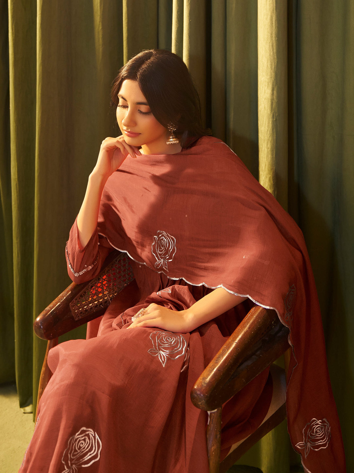 Advika Maroon Mul Chanderi Suit Set