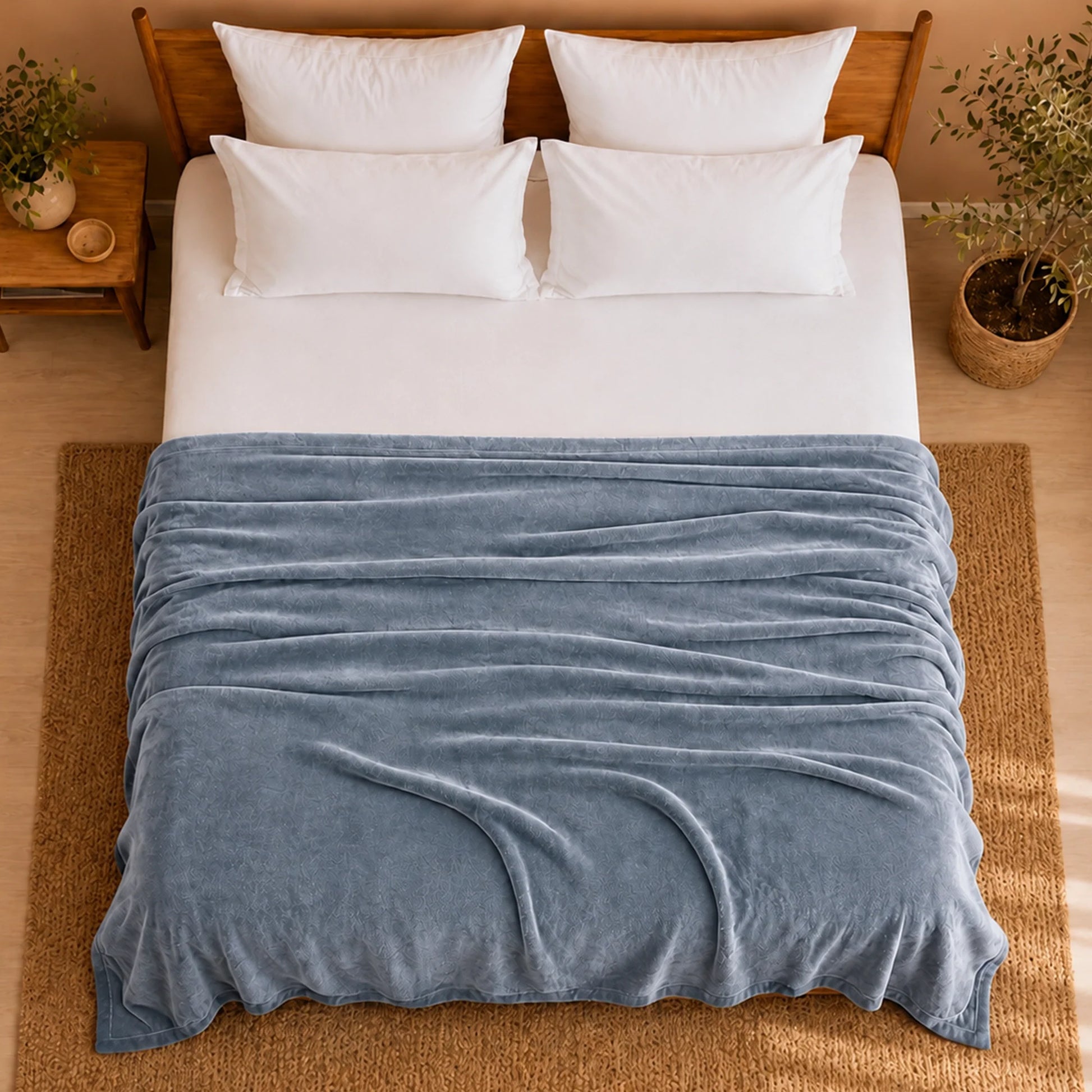 Fort Mellow - Solid Plush Blanket (Frost Blue)-6