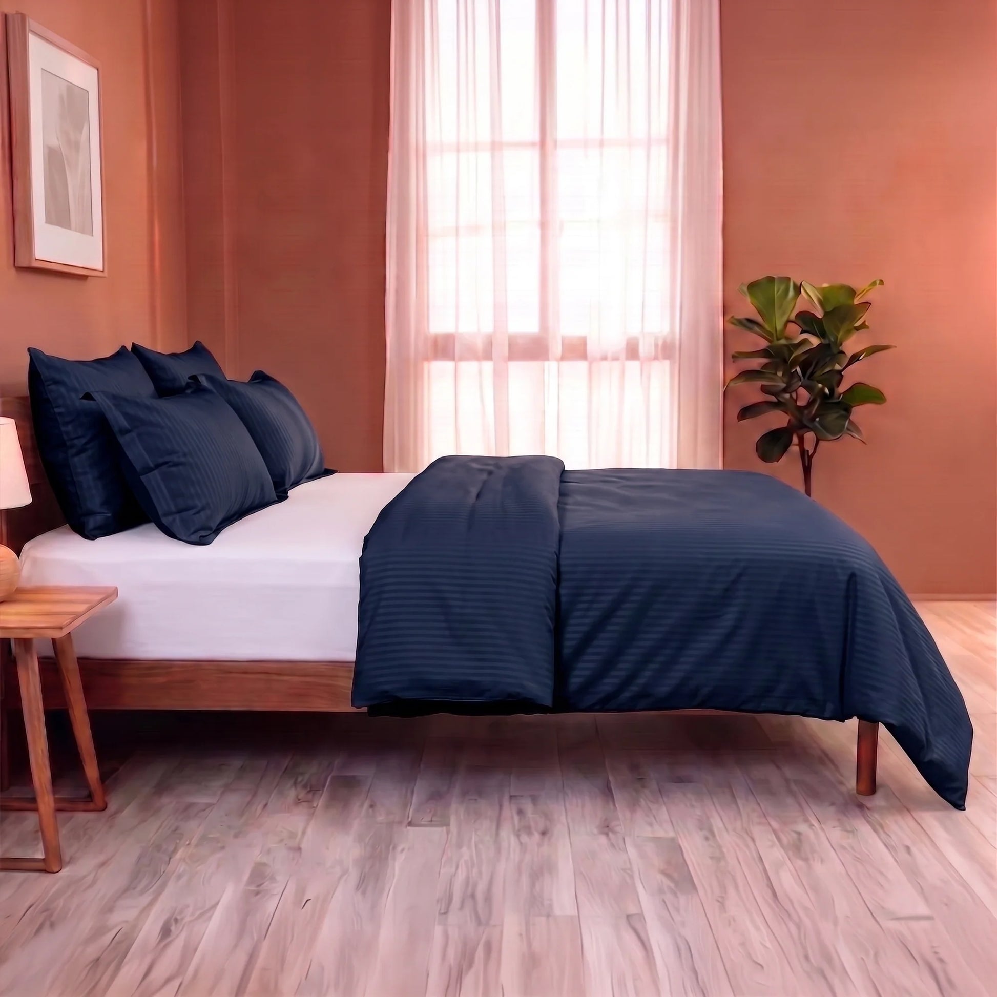 Breton Mellow - Satin Stripe Duvet Cover (Dark Blue)-6