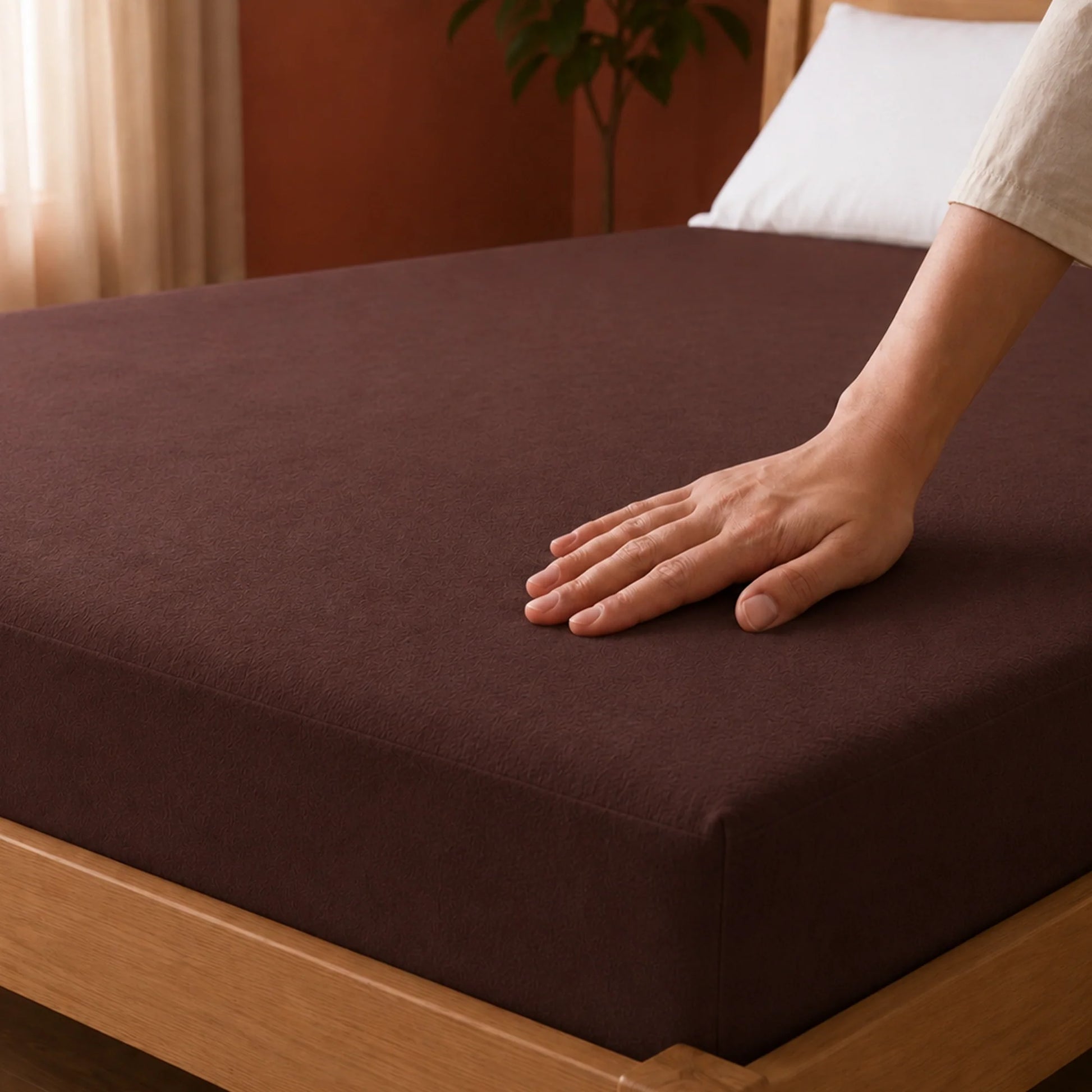 Fort - Terry Solid Mattress Protector (Brown)-6