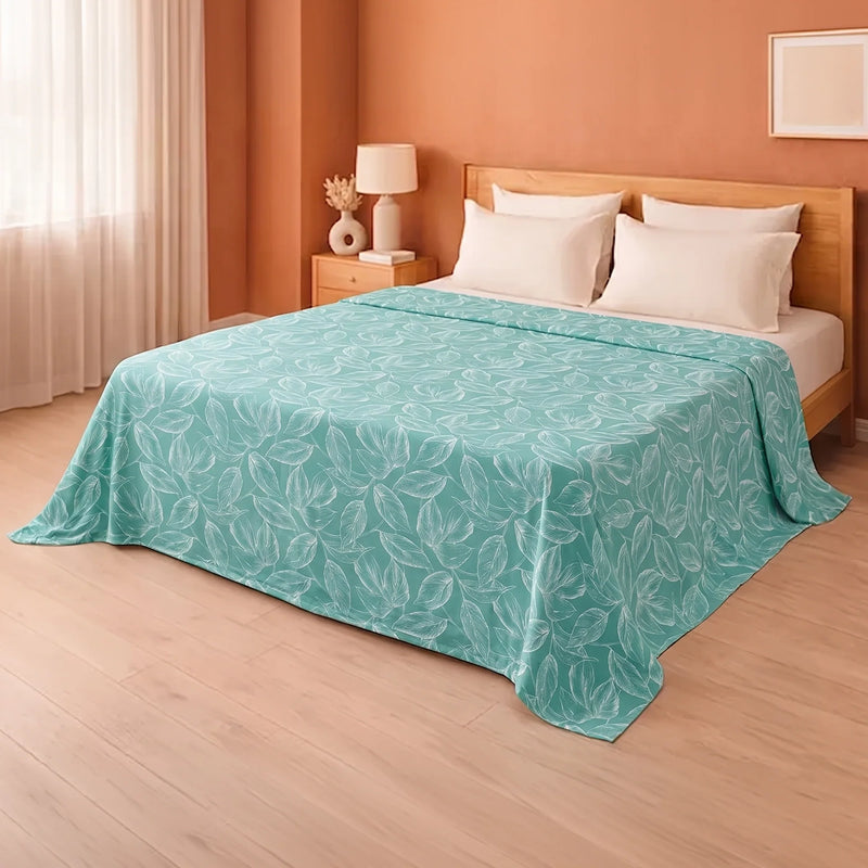 Imprimer Lilac - Leaf Printed Dohar Blanket (Aqua Blue)-6