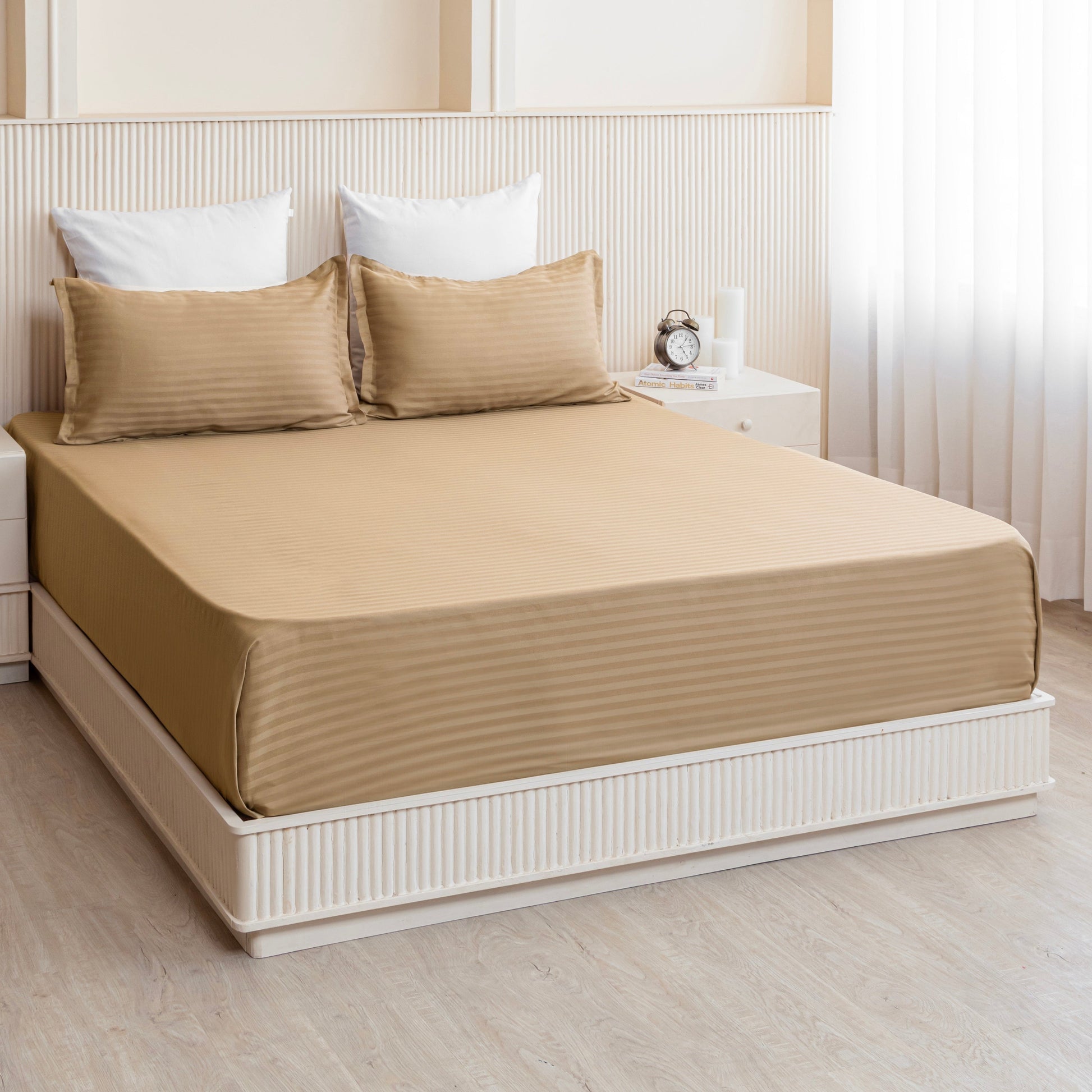 Breton Nap - Satin Stripe Bedsheet (Taupe)-7