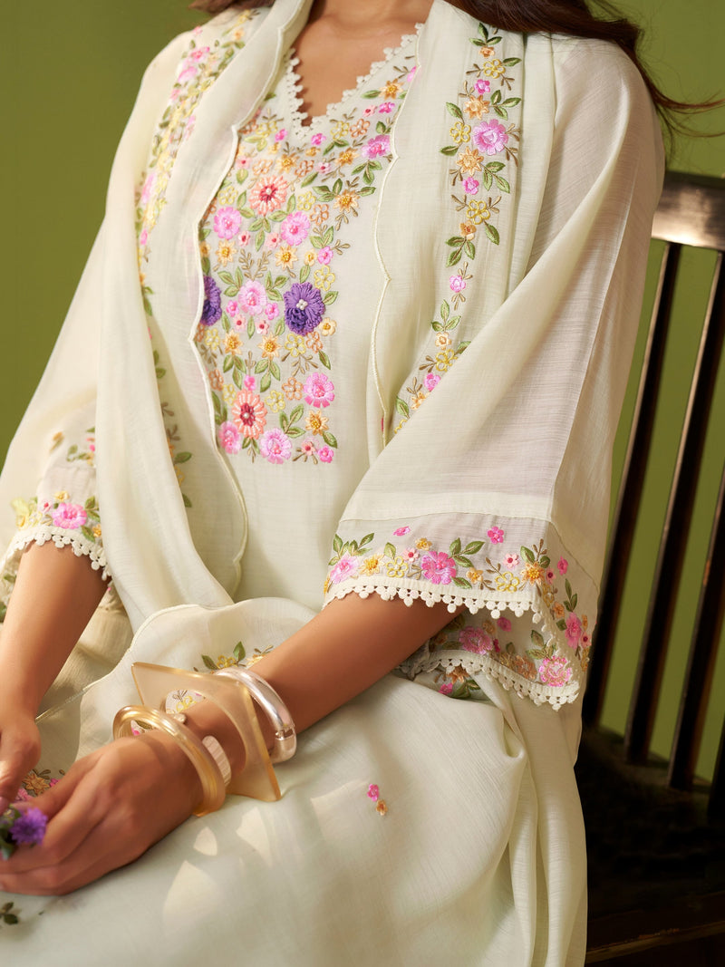 Komal White Mul Chanderi Suit Set