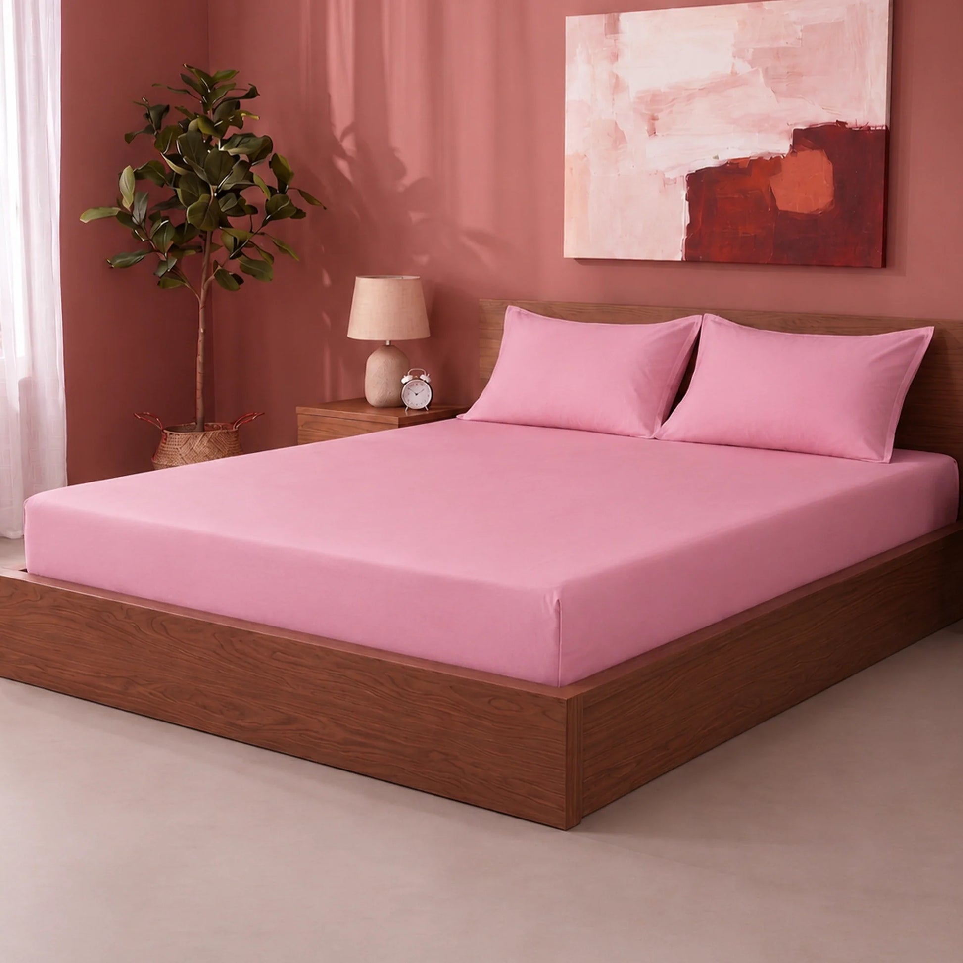 Fort Sublime - Solid Fitted Bedsheet (Pink)-6