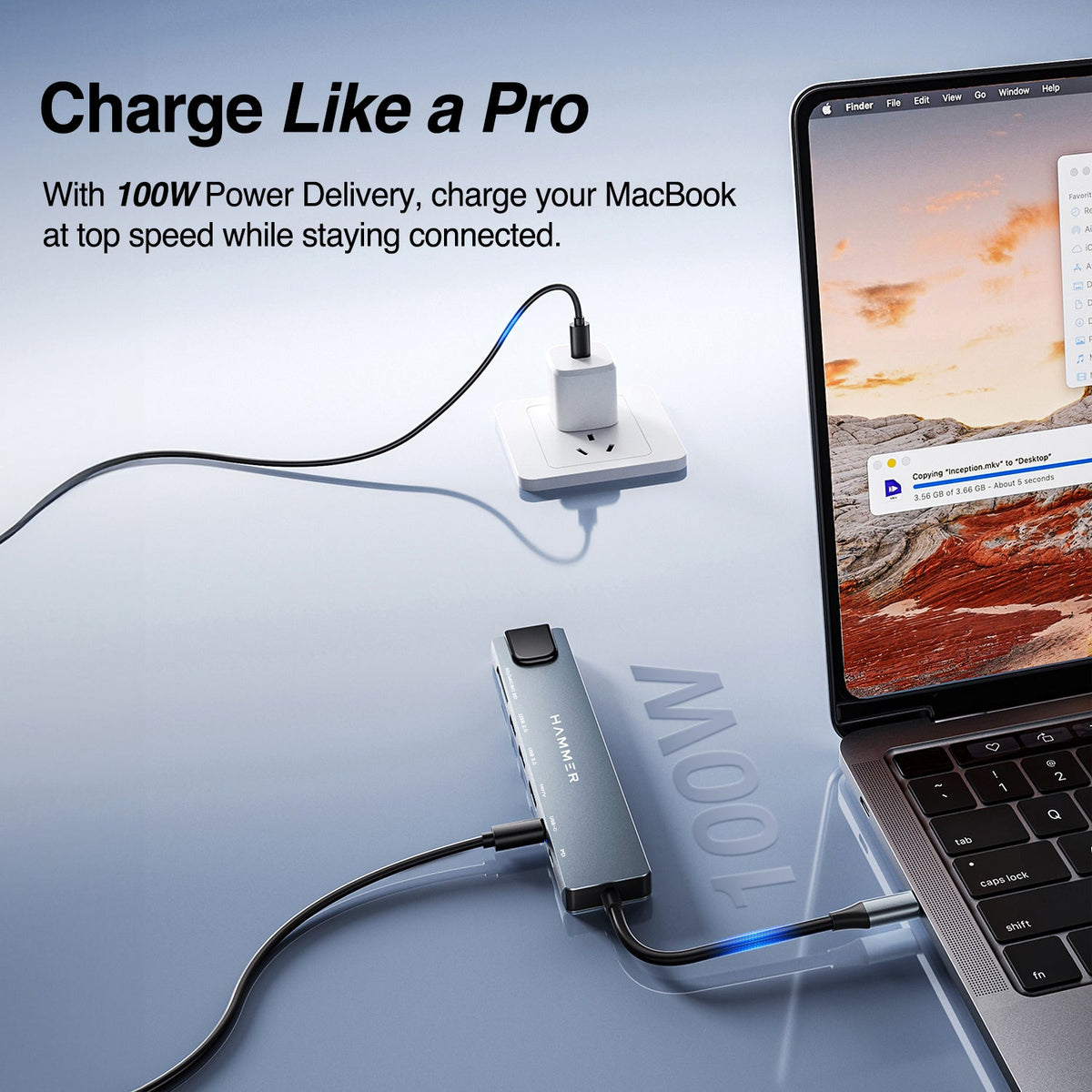 HAMMER 8-in-1 USB-C Hub | 100W PD Charging, 5Gbps Data Transfer, HDMI 4K, Ethernet Port, SD/TF Multiport Adapter (Grey)-7