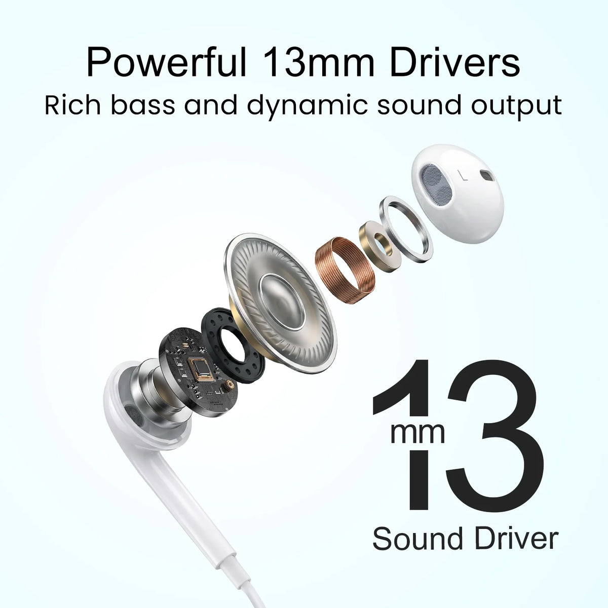 HAMMER Nova 3 Type C Earphones with 13mm Drivers, MFB Control, Ergonomic Half In-Ear Wired Earphones – White-6