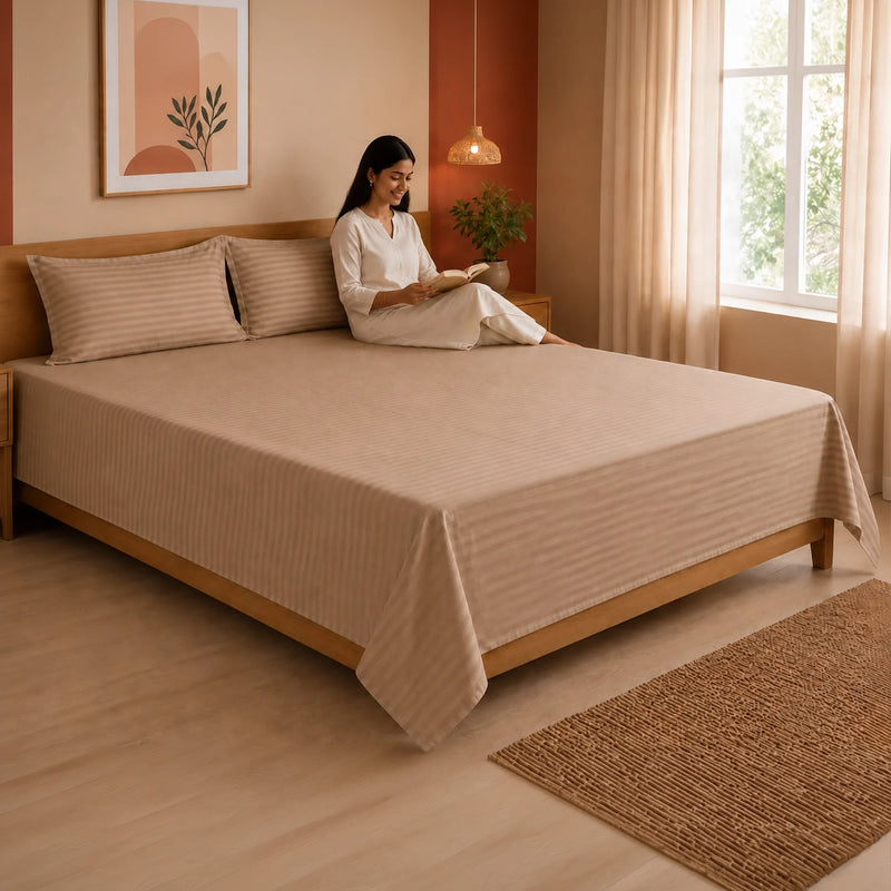 Breton Nap - Satin Stripe Bedsheet (Taupe)-6