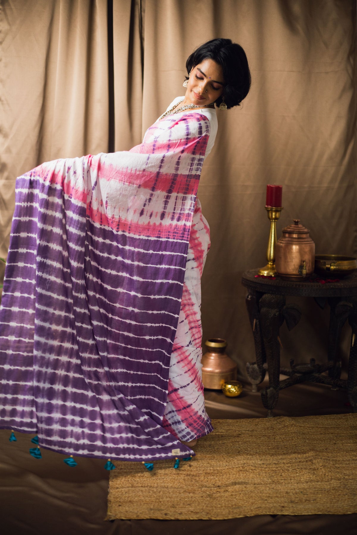 Cotton Mul Tie Dye Saree Berry Bloom-6