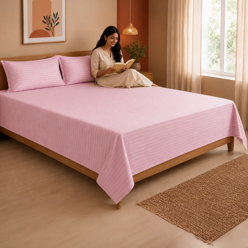 Breton Nap - Satin Stripes Bedsheet (Baby Pink)-6