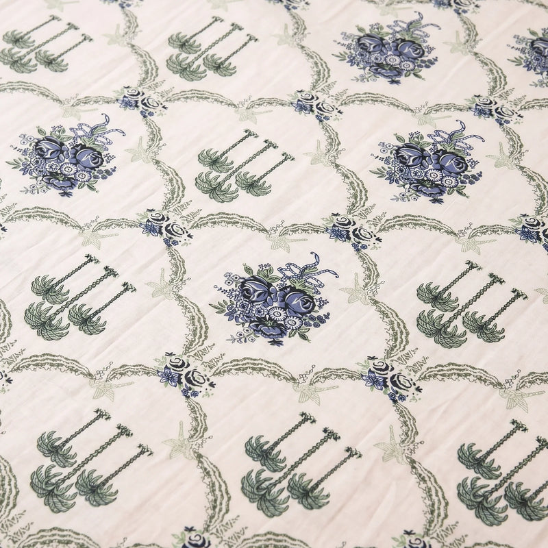 Imprimer Meadow - Floral Printed Dohar (Light Grey & Green)-6