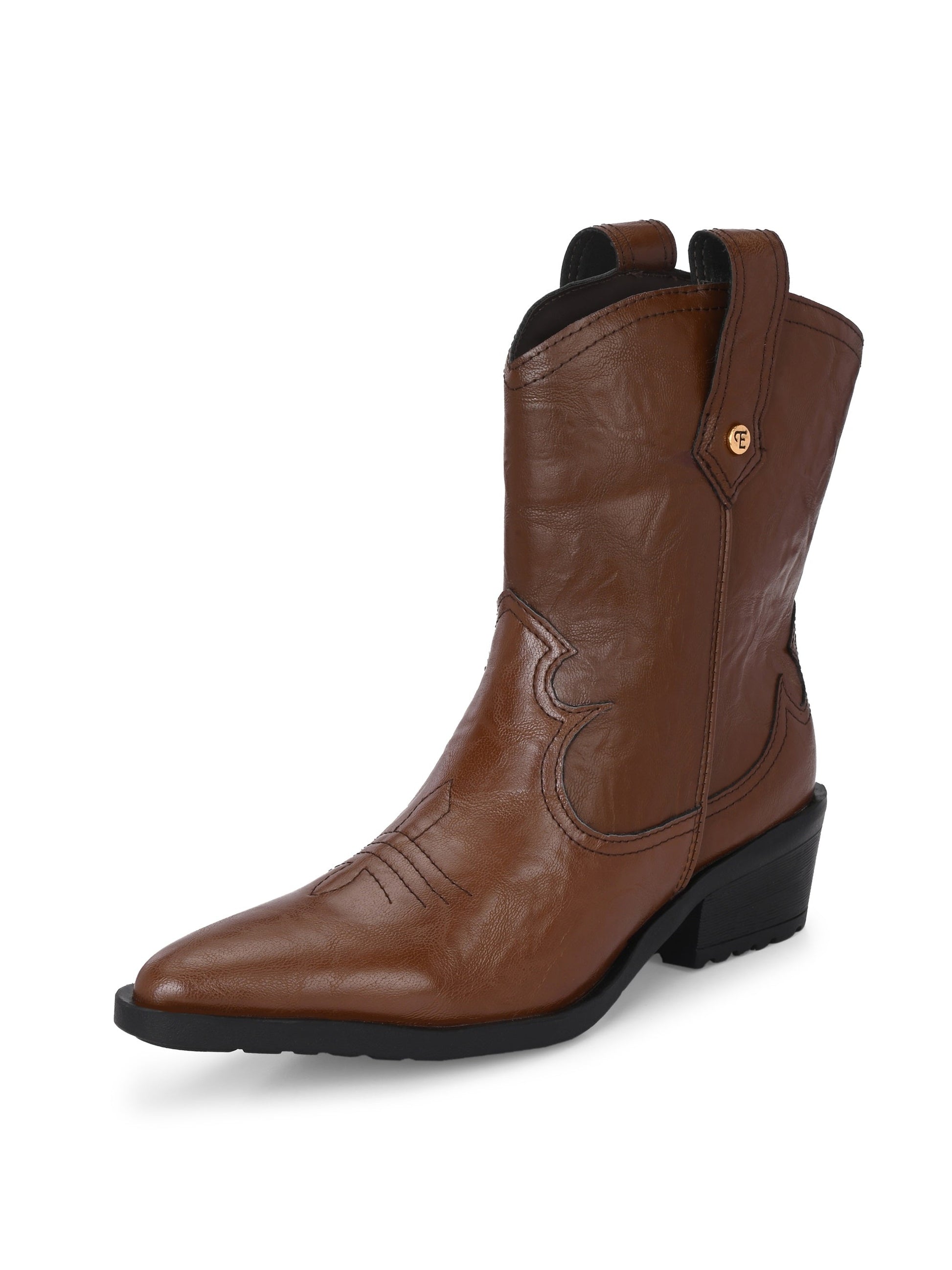 EL PASO Women Faux Leather Casual Slip On Cowboy Boots-21