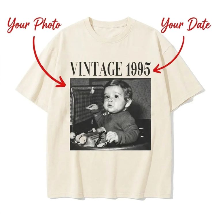 Vintage Custom Photo & Year Unisex T-Shirt-7