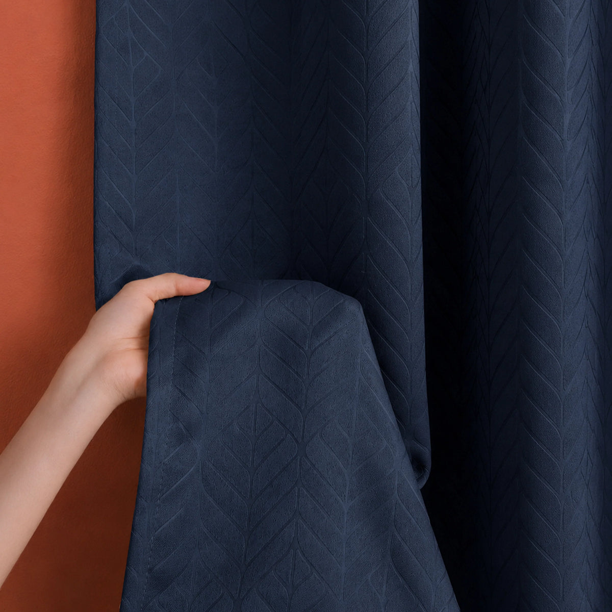 Fort Essential Embossed - Eyelet Black Backing Blackout Curtain (Navy Blue)-1