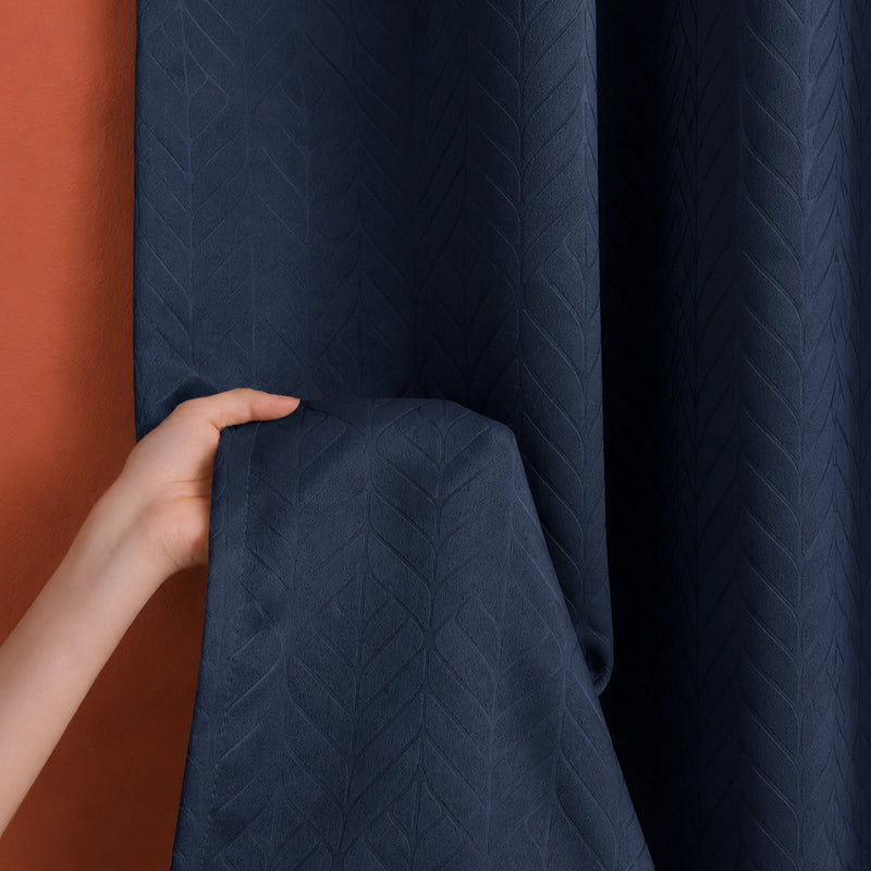 Fort Essential Embossed - Eyelet Black Backing Blackout Curtain (Navy Blue)-1