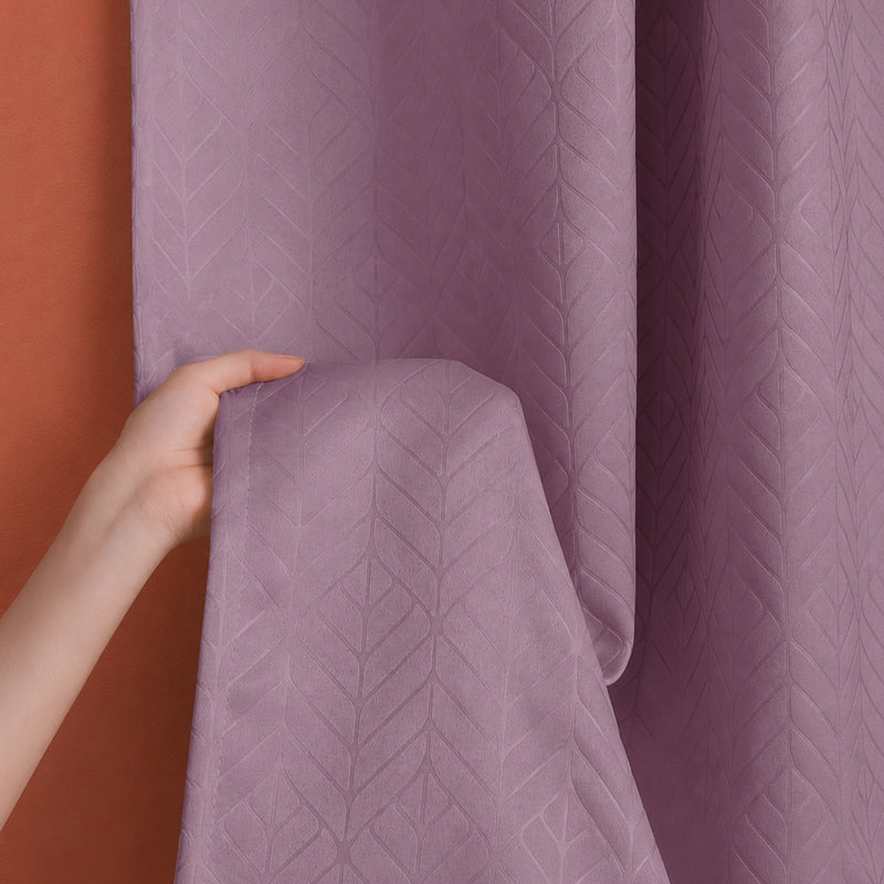 Fort Essential Embossed - Eyelet Black Backing Blackout Curtain (Lilac)-1