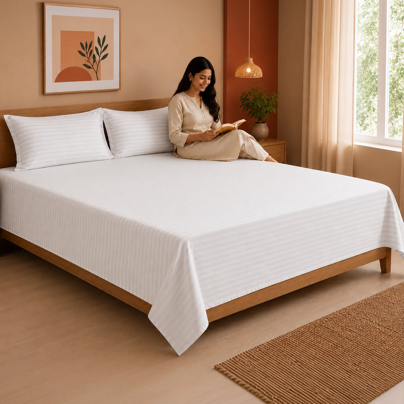 Breton Nap - Satin Stripes Bedsheet (White)-6