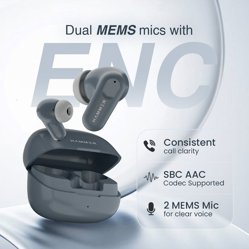 HAMMER Airflow Go Earbuds with 80H Playtime, 13mm Titanium Driver, 40ms Gaming Mode (Grey)-10