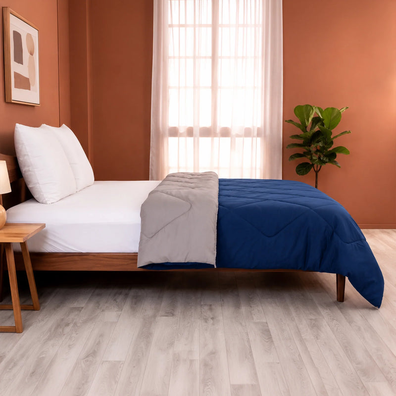 Fort - Box Stitch Duvet Comforter (Dark Blue & Light Grey)-6