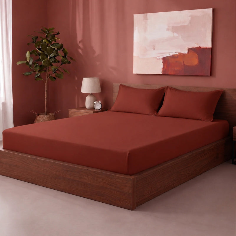 Fort Sublime - Solid Fitted Bedsheet (Maroon)-6