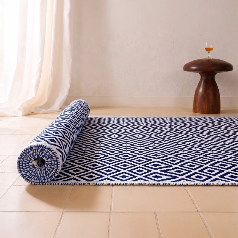 Tessitura Confetti - Diamond Cotton Rug (Blue & White)-8