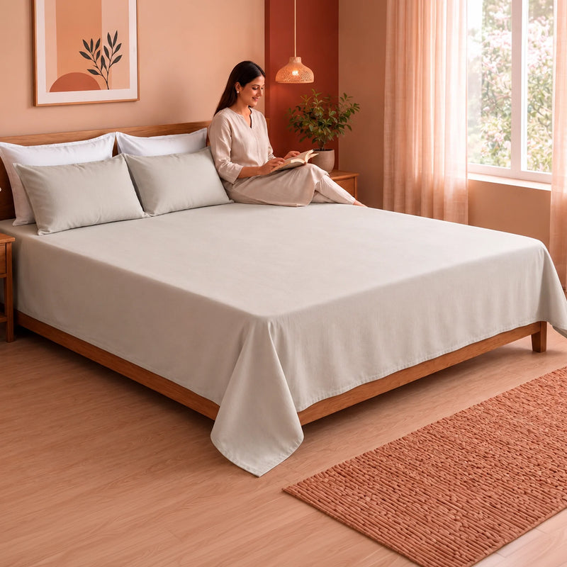 Fort Nightingale - Solid Bedsheet (Light Grey)-6
