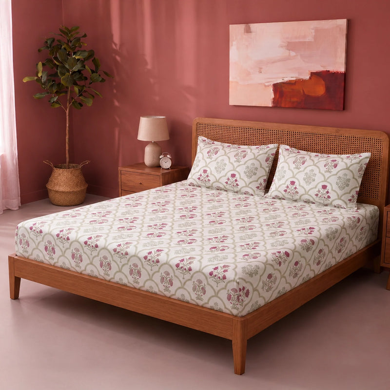 Spring Buds Pink - White Floral Fitted Sheet-6
