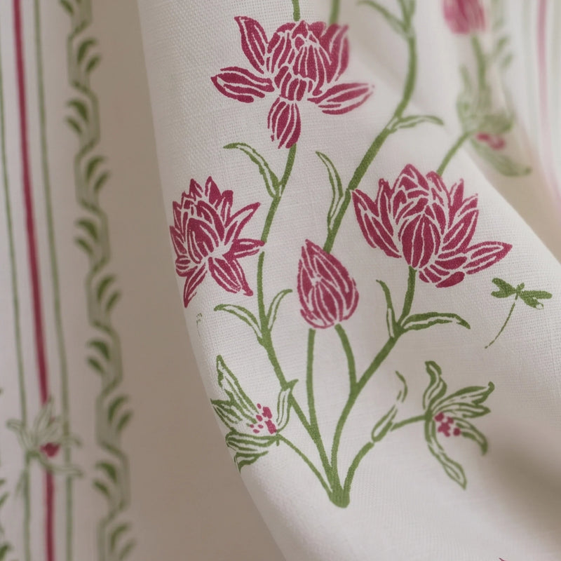 Pink Floral Petal Stripe Eyelet Printed duck Curtain-6