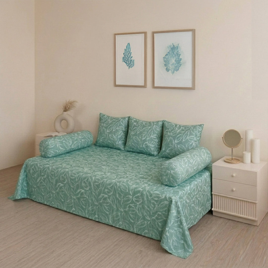 Aqua Blue Floral Diwan Cover Set-6