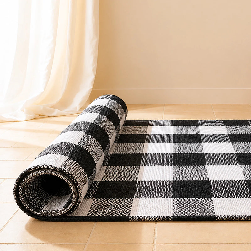 Breton Shadowplay - Plaid Rug (Grey & White)-8