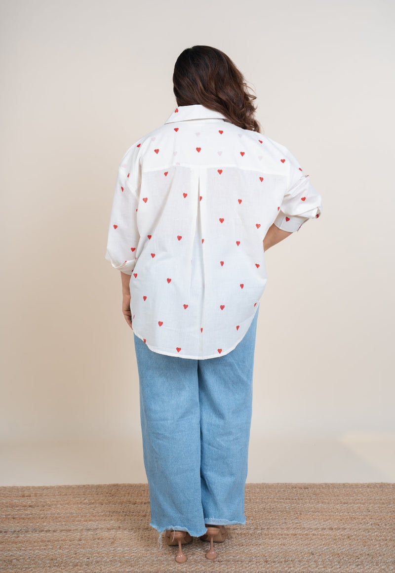 Ruhi White Handblock Print Cotton Straight Shirt
